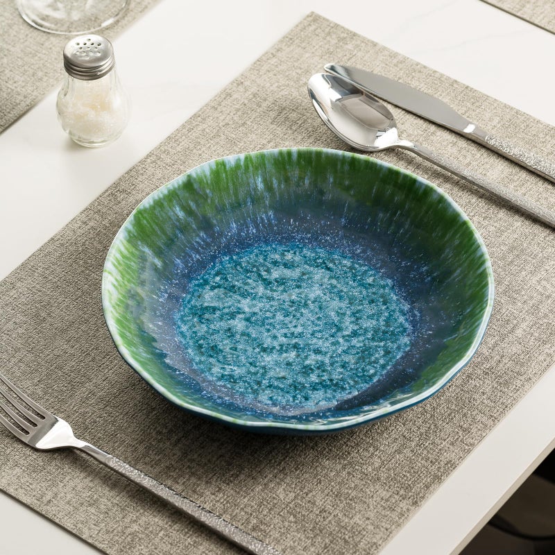Topmela Melamine Pasta Bowls Large Salad Bowls Set 9 inch Sets of 6 pcs Soup Bowls Wide Shallow Flat Turquoise Teal Round Dinnerware Tableware Dishwasher Safe Not Microware Not Oven - Image 5